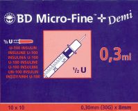 BD Micro-Fine+ U100 Insulinspritzen 0.3 ml demi